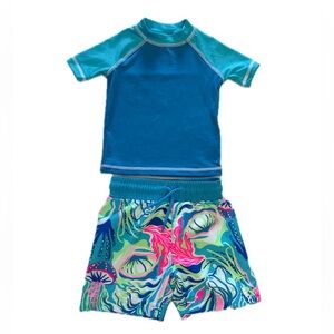 Tommy Bahama baby boys swim suit set swim trunks rash guard 12 months blue green